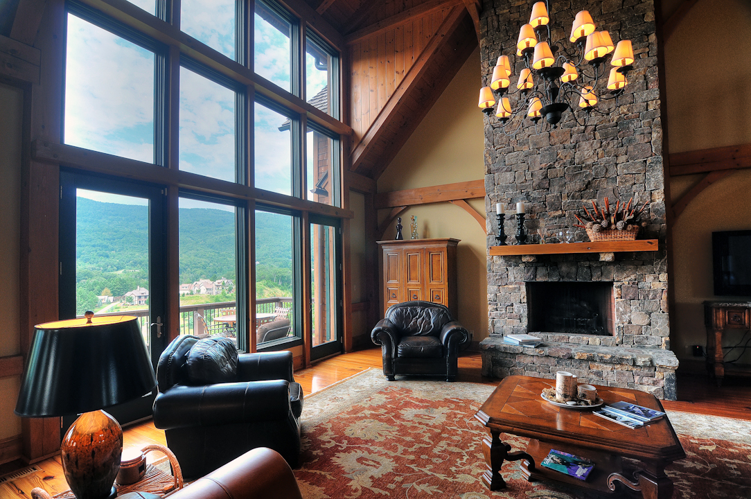 Professional Resort Photography and Video - Great Room Fireplace and view